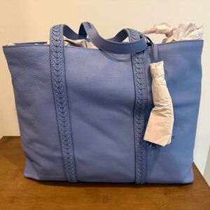 Chico’s Classic Blue Leather Tote with Woven Detail NWT